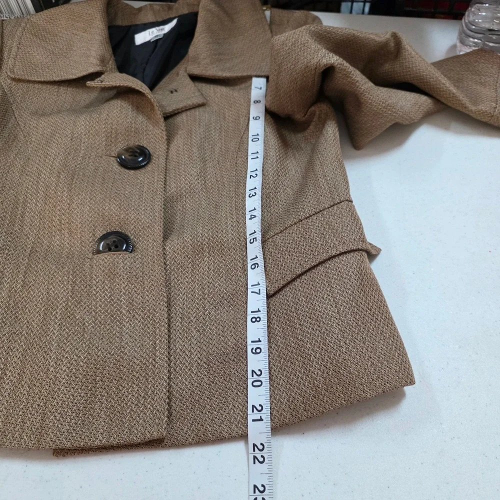 Le Suit Petite Womens Tan Herringbone Blazer Jacket Metallic Gold 8P Business